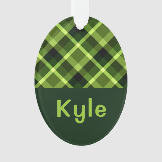 Pea Green Plaid Monogram Cirkel Acryl Ornament (voorkant)