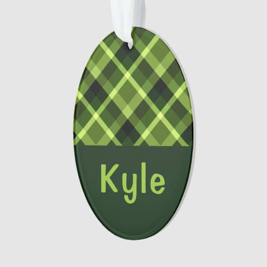 Pea Green Plaid Monogram Cirkel Acryl Ornament (voorkant)