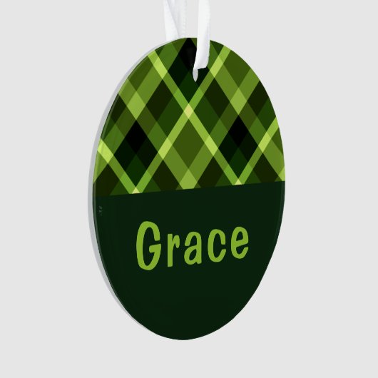 Pea Green Plaid Monogram Cirkel Acryl Ornament (voorkant)