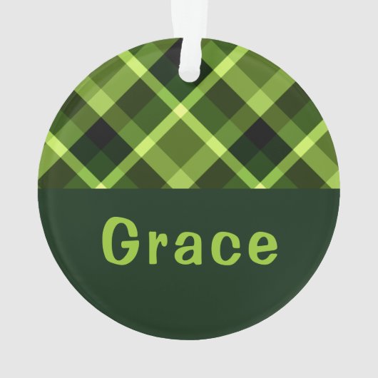 Pea Green Plaid Monogram Cirkel Acryl Ornament (achterkant)