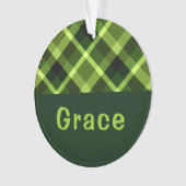 Pea Green Plaid Monogram Cirkel Acryl Ornament (voorkant)