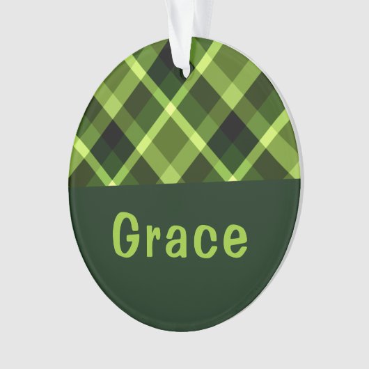 Pea Green Plaid Monogram Cirkel Acryl Ornament (voorkant)