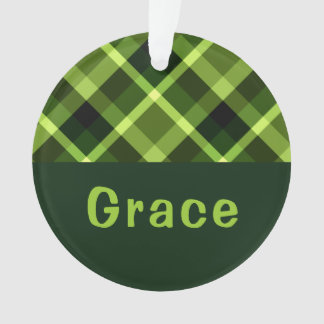 Pea Green Plaid Monogram Cirkel Acryl Ornament