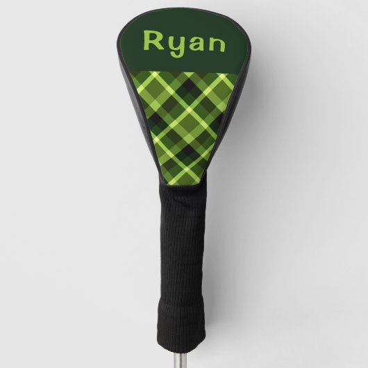 Pea Green Plaid Monogram Golf Hoesje Driver Head Golfheadcover (Voorkant)