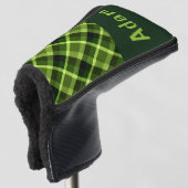 Pea Green Plaid Monogram Golf Hoesje Putter Head Golfheadcover (3/4 voorkant)