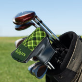 Pea Green Plaid Monogram Golf Hoesje Putter Head Golfheadcover (Insitu)