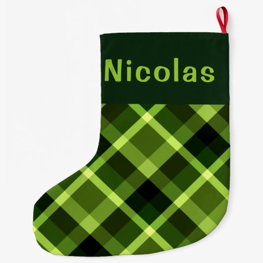 Pea Green Plaid Monogram Grote Kerstkous Grote Kerstsok (Achterkant)