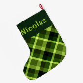 Pea Green Plaid Monogram Grote Kerstkous Grote Kerstsok (Achterkant (Hangend))