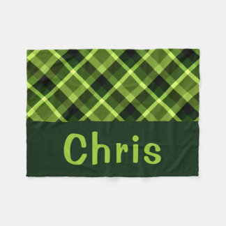 Pea Green Plaid Monogram Kleine Fleece Deken