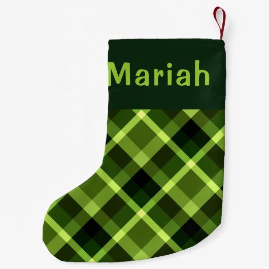 Pea Green Plaid Monogram Kleine Kerstkous Kleine Kerstsok (Achterkant)