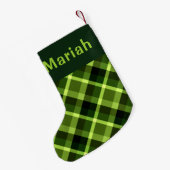 Pea Green Plaid Monogram Kleine Kerstkous Kleine Kerstsok (Achterkant (Hangend))