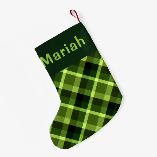 Pea Green Plaid Monogram Kleine Kerstkous Kleine Kerstsok (Achterkant (Hangend))