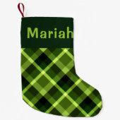 Pea Green Plaid Monogram Kleine Kerstkous Kleine Kerstsok (Voorkant)