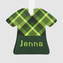 Pea Green Plaid Monogram T-shirt Acryl Ornament