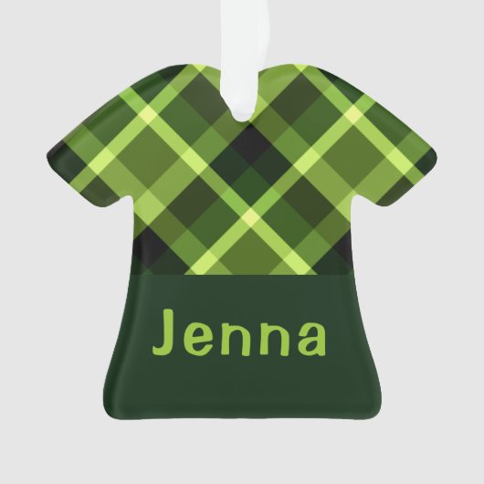 Pea Green Plaid Monogram T-shirt Acryl Ornament (voorkant)