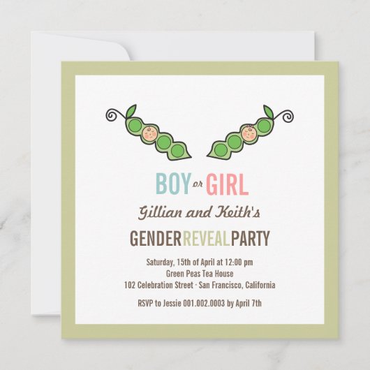 Pea in Pod Gender onthullen Baby shower uitnodigen Kaart (Voorkant)