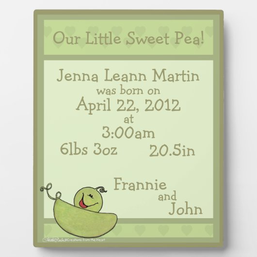 Pea Pod Baby Geboorte Informatie Fotoplaat (Voorkant)