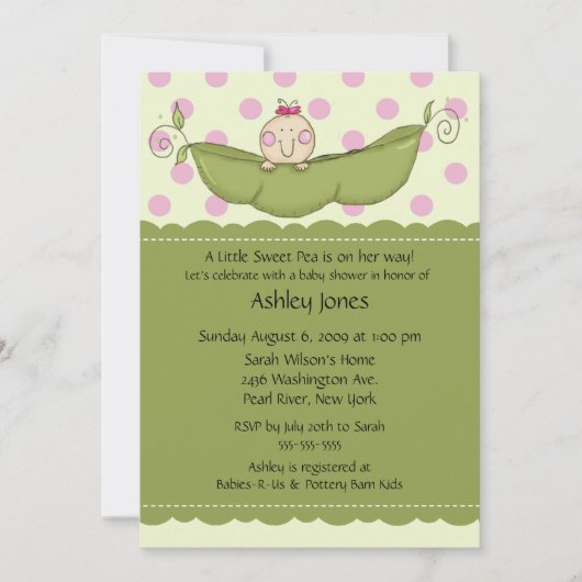 Pea Pod Baby Girl Baby Shower Invitations Kaart (Voorkant)