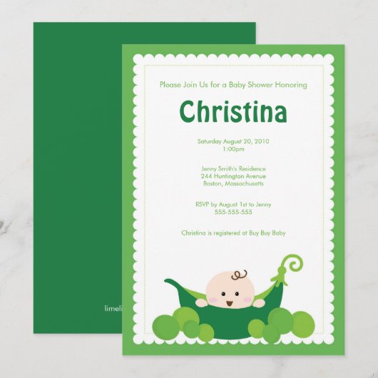 Pea Pod Baby shower Uitnodiging (Voorkant / Achterkant)