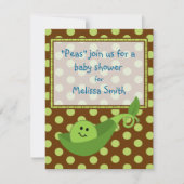 Pea Pod on Polka Dots Baby Boy Shower Invitation Kaart (Voorkant)