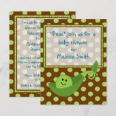 Pea Pod on Polka Dots Baby Boy Shower Invitation Kaart (Voorkant / Achterkant)