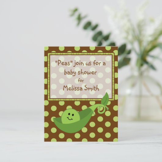 Pea Pod on Polka Dots Neutral Baby shower Invite Kaart (Staand voorkant)