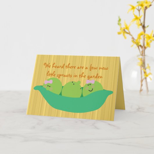 Pea Pod Pals Triplet Baby's Gefeliciteerd Kaart (Gele Bloem)