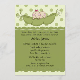 Pea Pod Twin Boy & Girl Baby Shower Invitations Kaart
