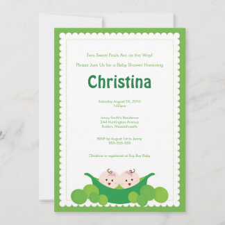 Pea Pod Twin Girls Baby shower Invitation Kaart