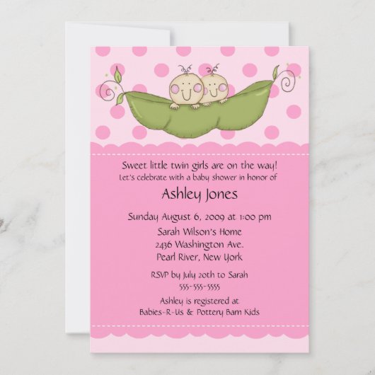 Pea Pod Twin Girls Baby Shower Invitations Kaart (Voorkant)