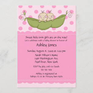 Pea Pod Twin Girls Baby Shower Invitations Kaart