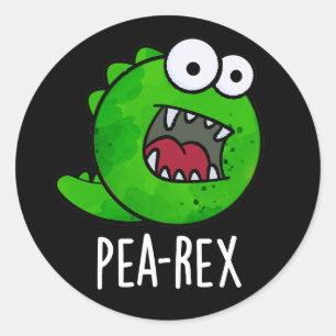Pea Rex Funny Dinosaur Veggie TRex Pun Dark BG Ronde Sticker
