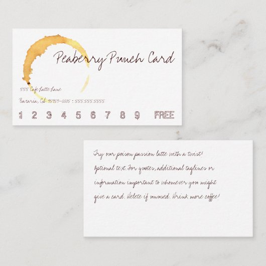 Peaberry Coffee Drink Punch Card Klantenkaartje (Voorkant / Achterkant)