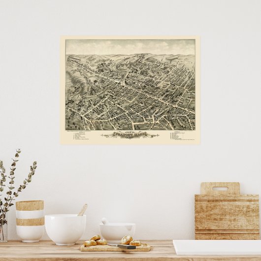 Peabody, MA Panoramic Map - 1877 Poster (Keuken)