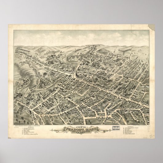 Peabody Massachusetts 1877 Antiek Panoramische Kaa Poster (Voorkant)