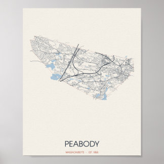 Peabody Massachusetts Straatplattegrond Poster