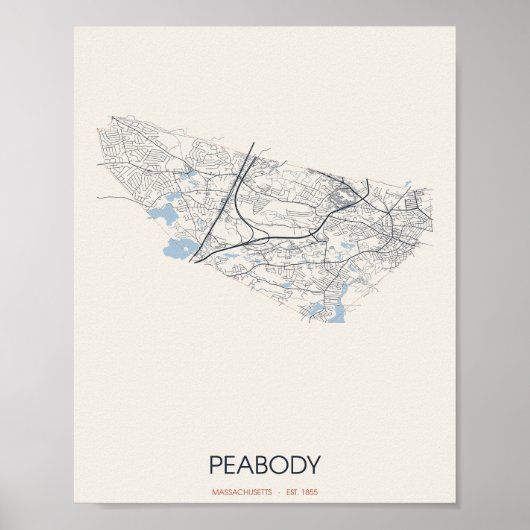 Peabody Massachusetts Straatplattegrond Poster (Voorkant)