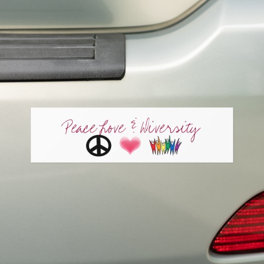 peace_4, hart, diversiteit, vredesliefde en divers bumpersticker (Op auto)