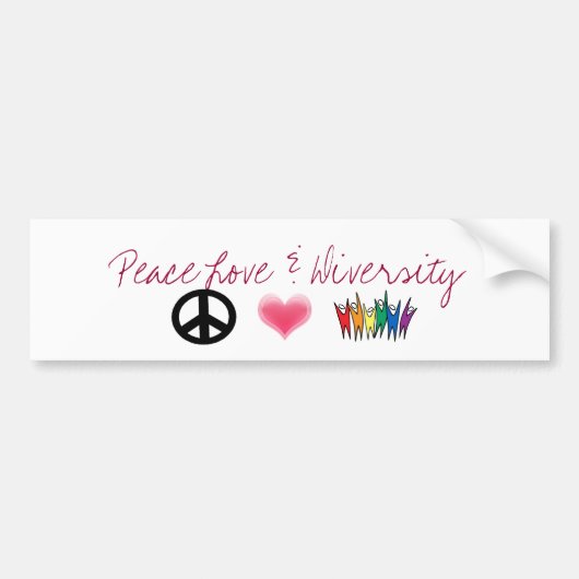 peace_4, hart, diversiteit, vredesliefde en divers bumpersticker (Voorkant)