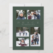 Peace 5 foto collage donkergroen minimale kerst feestdagenkaart (Voorkant)