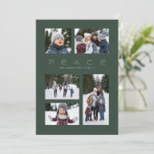 Peace 5 foto collage donkergroen minimale kerst feestdagenkaart (Staand voorkant)