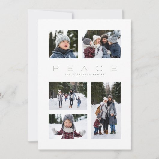 Peace 5-fotocollage, eenvoudig groen kerstfeest feestdagenkaart (Voorkant)