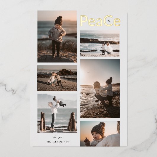 PeaCe 6 Foto Collage Kerstmis Goud Folie Feestdagenkaart (Voorkant)