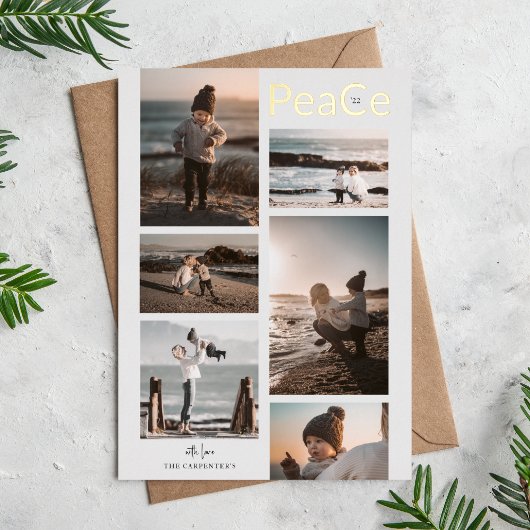 PeaCe 6 Foto Collage Kerstmis Goud Folie Feestdagenkaart