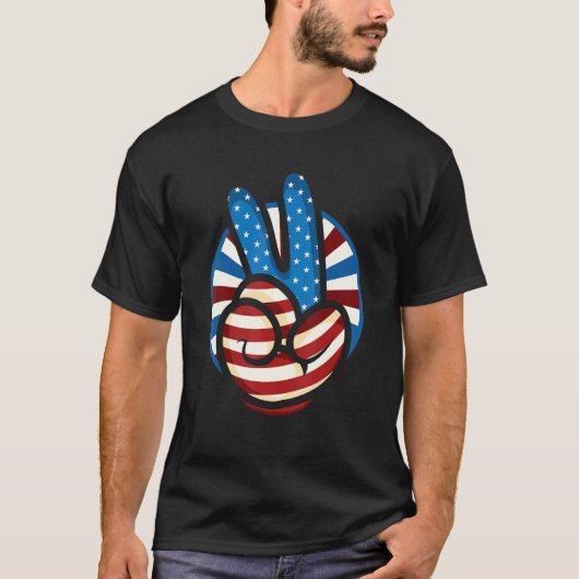 Peace American Flag Hippie USA Cool Victory Hand S T-shirt (Voorkant)