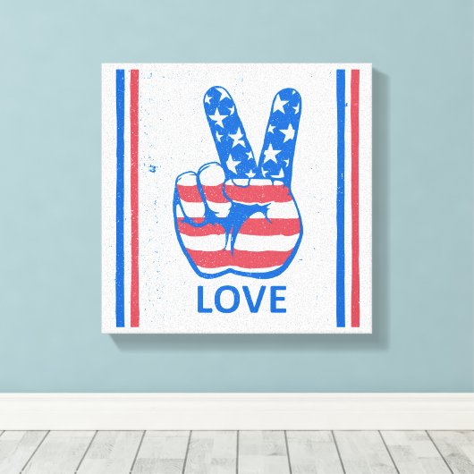 Peace American Flag Pattern Canvas Afdruk (Insitu (Houten vloer))