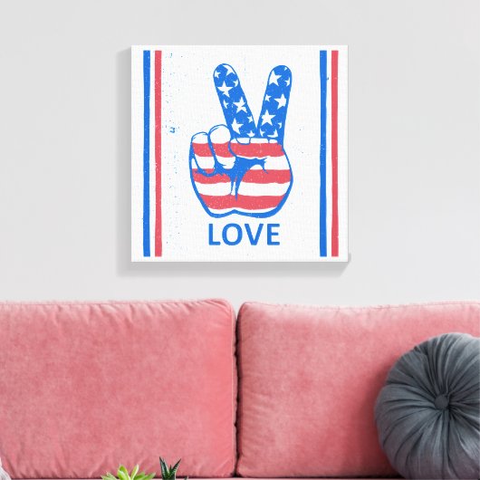 Peace American Flag Pattern Canvas Afdruk (Insitu (Woonkamer))