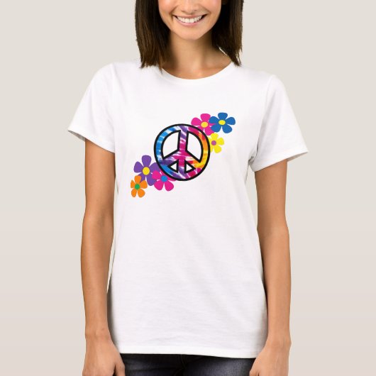 Peace and Flowers 60s Hippie T-shirt (Voorkant)