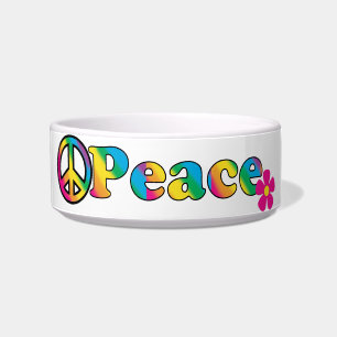 Peace and Flowers Bright Colors 60s Hippie Design Voerbakje