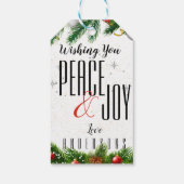 Peace and Joy Black White Red Berries kerstcadeau Cadeaulabel (Achterkant)